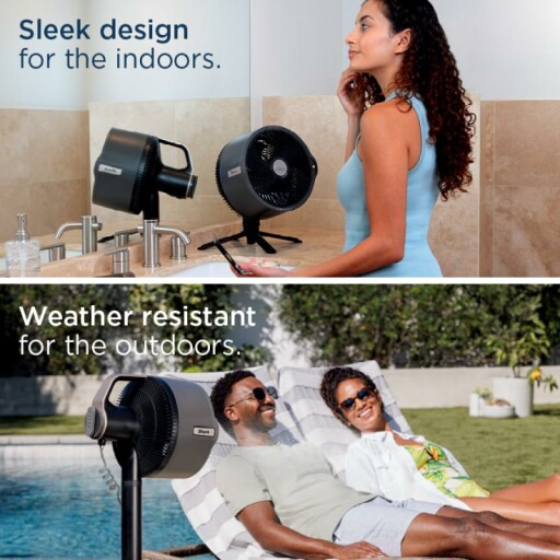 Shark FlexBreeze Pro Mist Fan in use, with misting tank and pedestal base.