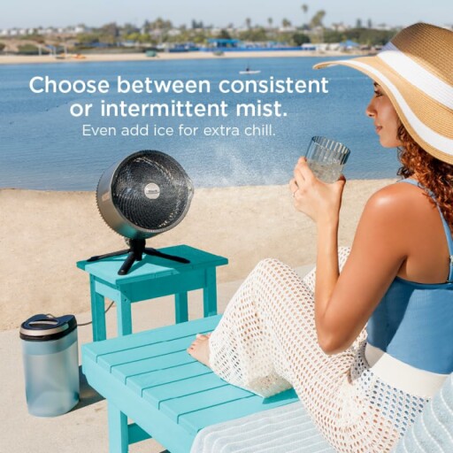 Shark FlexBreeze Pro Mist Fan features misting tank and pedestal base.