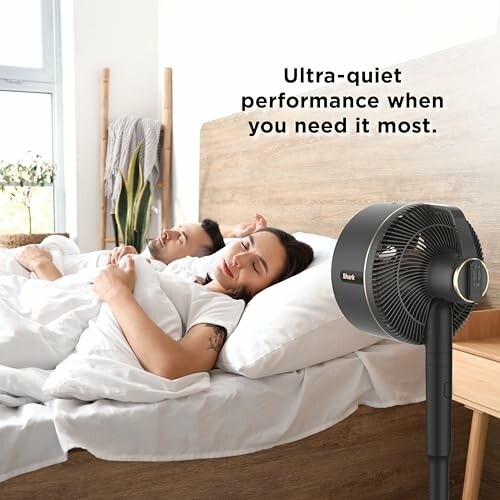 Couple sleeping with quiet fan in bedroom.